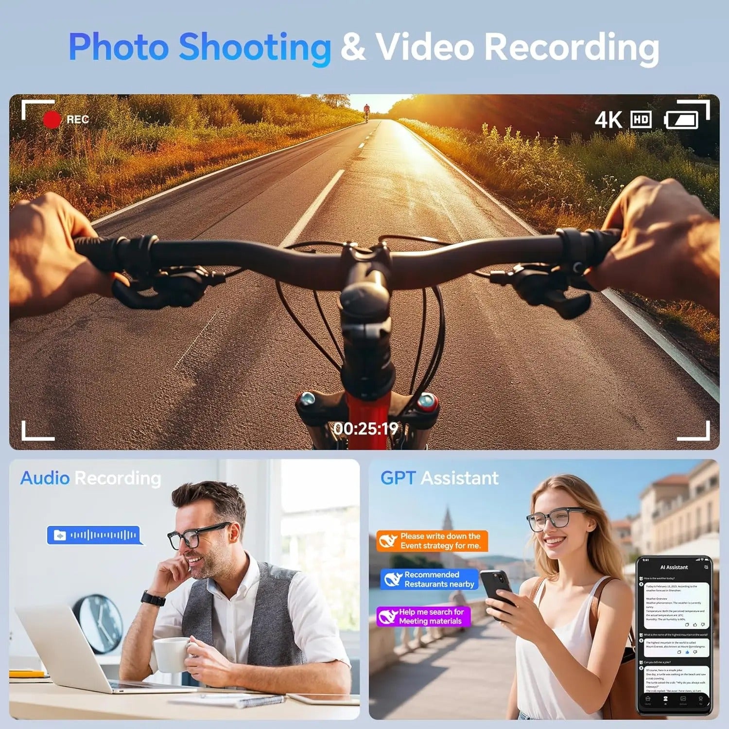 AI Smart Glasses with Camera 4K